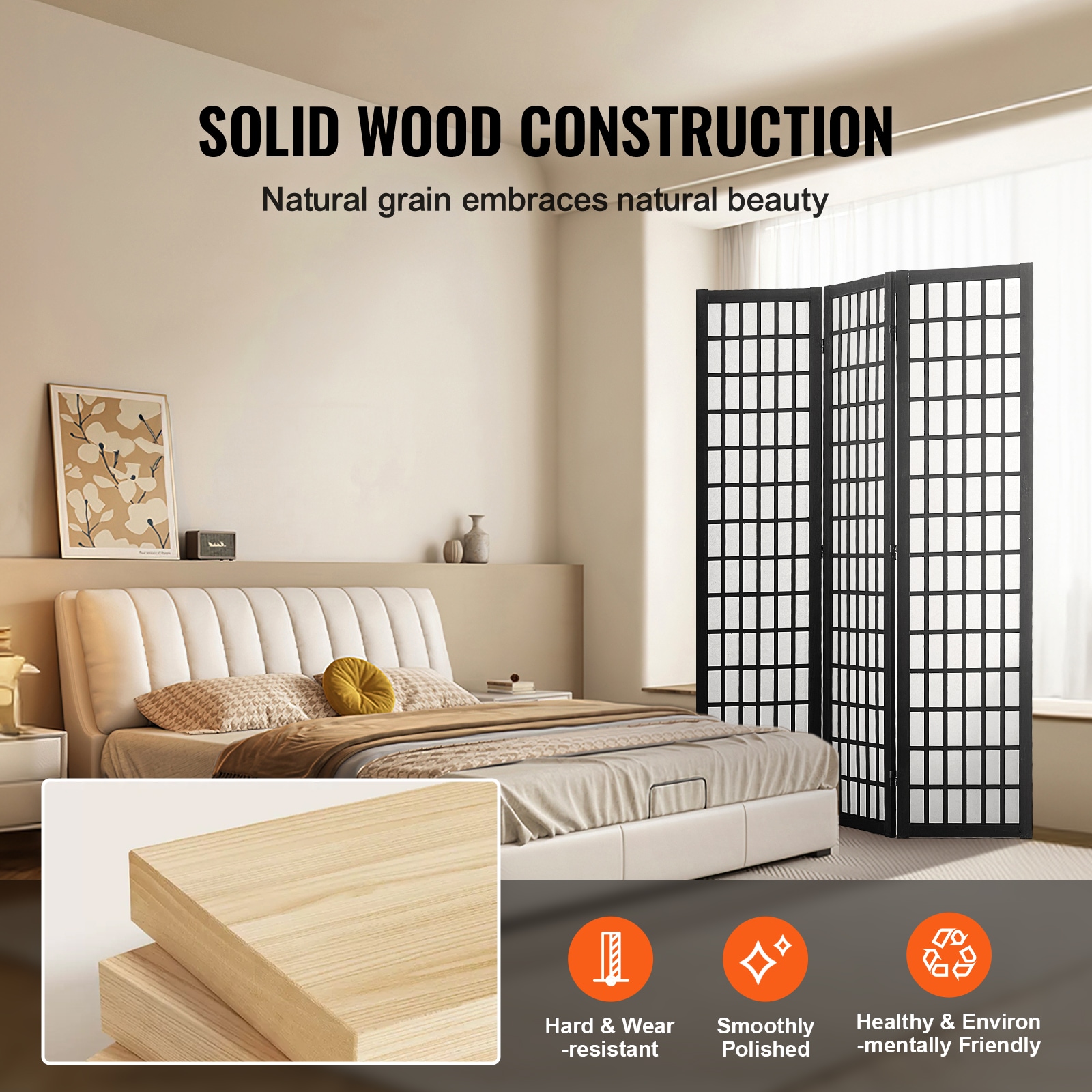 Japanese 3 Panel Wooden Room Divider Folding Privacy Screen_voghion.com